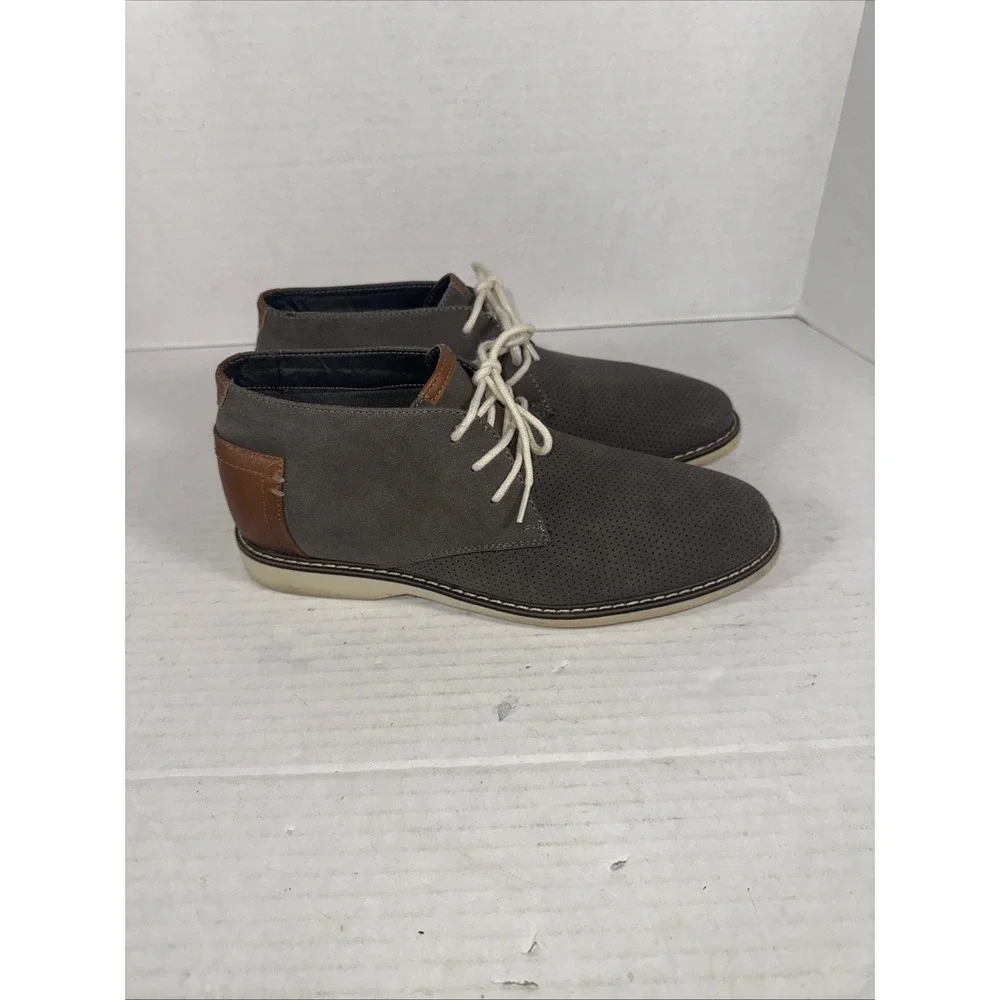 Steve Madden M-devlyn Chukka Boots Sz 8.5 Gray Faux Leather Lace-Up‎ Shoes